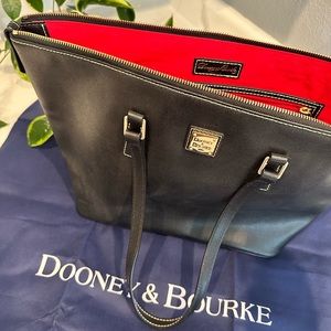 Dooney & Bourke Black Leather Tote Purse with Red Interior - Like New!